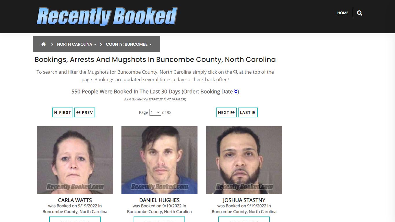 Bookings, Arrests and Mugshots in Buncombe County, North Carolina